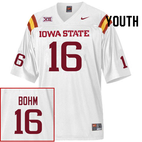 Youth #16 Wyatt Bohm Iowa State Cyclones College Football Jerseys Stitched Sale-White - Click Image to Close